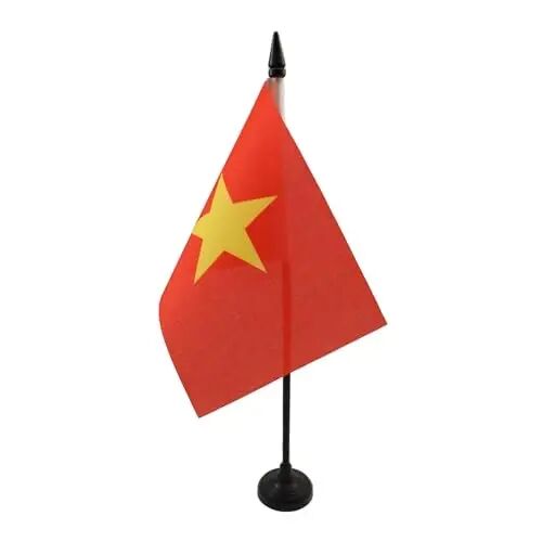 AZ FLAG Vietnam Table Flag 4x6 in 100D Polyester Plastic Base | Indoor use Vietnamese 15x10 cm. desk flag stitched finish with reinforced edges with plastic pole - AZ FLAG