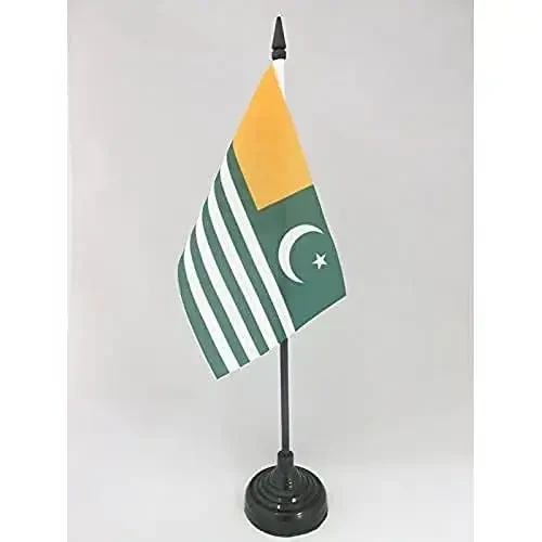 Azad KasModazoneir Table Flag 4'' x 6'' - AJK Free KasModazoneir Desk Flag 15 x 10 cm. - Black plastic stick and base - AZ FLAG - AZ FLAG