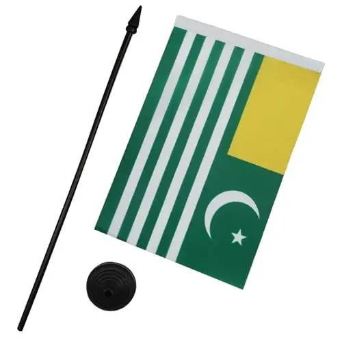Azad KasModazoneir Table Flag 5'' x 8'' - AJK Free KasModazoneir Desk Flag 21 x 14 cm. - Black plastic stick and base - AZ FLAG - 3