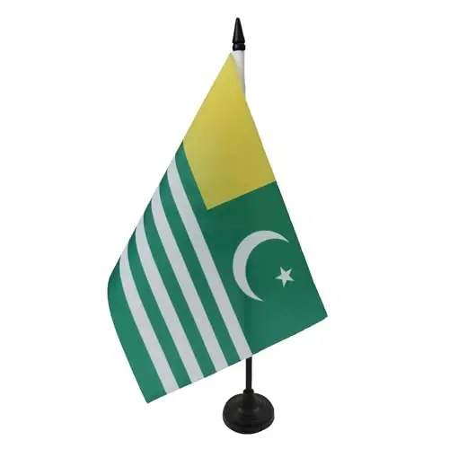 AZ FLAG Azad KasModazoneir Table Flag 5'' x 8'' - AJK Free KasModazoneir Desk Flag 21 x 14 cm. - Black plastic stick and base - 1