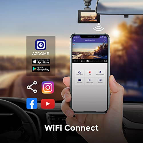 AZDOME 2K Dash Cam, встроенный Wi-Fi, камера на приборной панели с разрешением QHD 2560x1440P, автомобильная камера M27, автомобильные видеорегистраторы с 3-дюймовым дисплеем, WDR, ночное видение, парковочный монитор, G-сенсор - 4