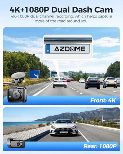 AZDOME 4K Dash Cam Front and Rear, 2160P Car Camera for Car, 64GB Card Included, WiFi Dash Cam with GPS and Speed, 2.4