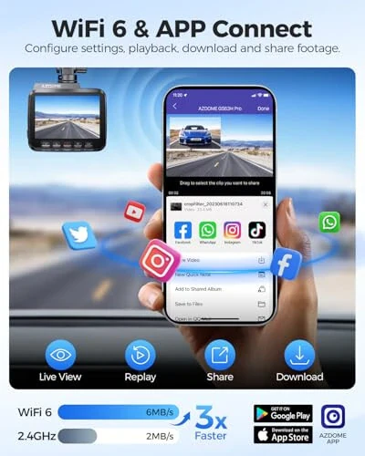 AZDOME 4K Dash Cam Спереди и Сзади, 2160P Автомобильная Камера, Карта на 64 ГБ В комплекте, WiFi Dash Cam с GPS и Скоростью, 2.4