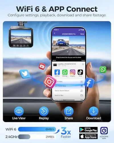 AZDOME 4K Dash Cam Спереди и Сзади, 2160P Автомобильная Камера, Карта на 64 ГБ В комплекте, WiFi Dash Cam с GPS и Скоростью, 2.4