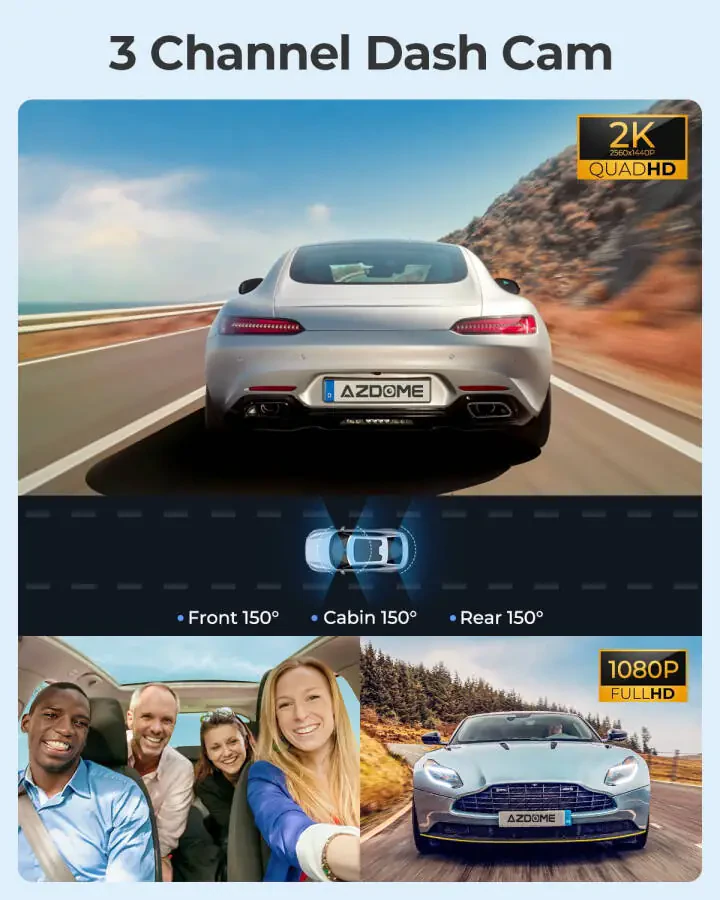 AZDOME 5G WiFi 3 Channel 4K Dash Cam for Car, Free 64GB Card Dash Camera Front and Rear 3.19