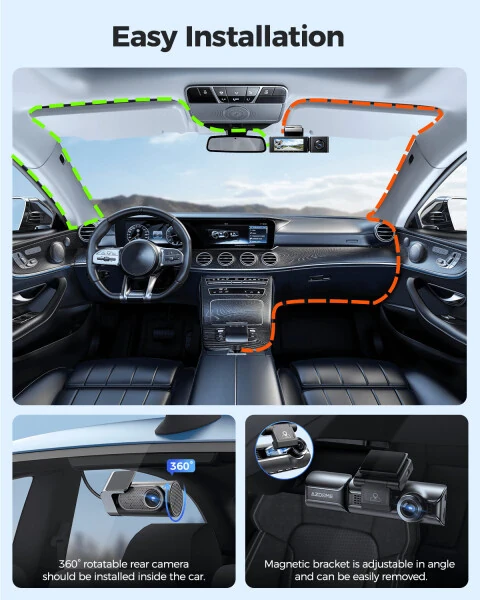 AZDOME 5G WiFi 3 Channel 4K Dash Cam for Car, Free 64GB Card Dash Camera Front and Rear 3.19