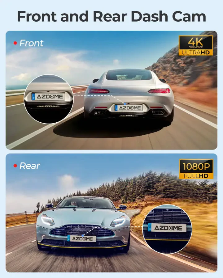 AZDOME 5G WiFi 3 Kanal 4K Avtomobil uchun Videoregistrator, 64GB karta sovg'a, Old va Orqa 3.19