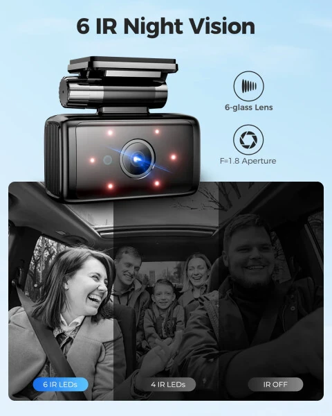 AZDOME Avtomobil Videoregistratori 3 Kanal, 5K Videoregistrator Oldin va Orqa Ichki 4K+1080P+1080P, WiFi va 64GB Karta ega Videoregistrator, IR WDR Kechasi Ko'rish, 4