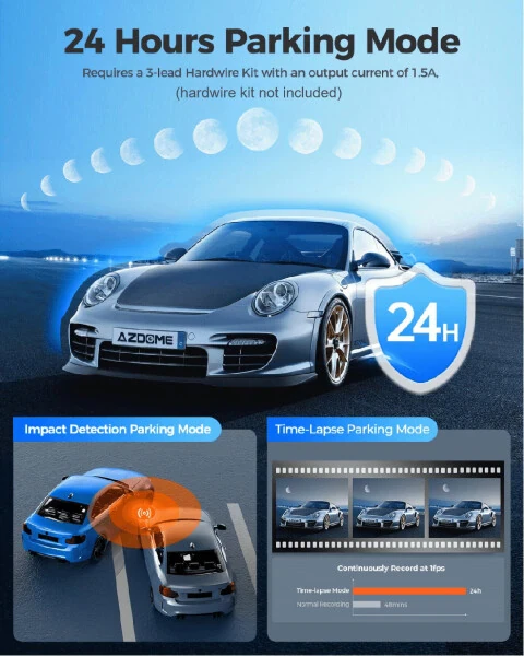 AZDOME Car Dash Cam 3 Channel, 5K Dash Camera Front and Rear Inside 4K+1080P+1080P, Dashcam with WiFi & 64GB Card, IR WDR Night Vision, 4