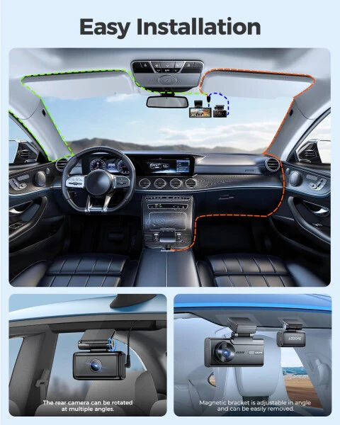 AZDOME Car Dash Cam 3 Channel, 5K Dash Camera Front and Rear Inside 4K+1080P+1080P, Dashcam with WiFi & 64GB Card, IR WDR Night Vision, 4