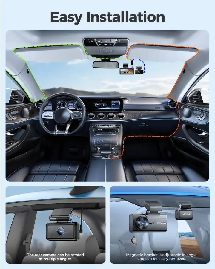 AZDOME Car Dash Cam 3 Channel, 5K Dash Camera Front and Rear Inside 4K+1080P+1080P, Dashcam with WiFi & 64GB Card, IR WDR Night Vision, 4