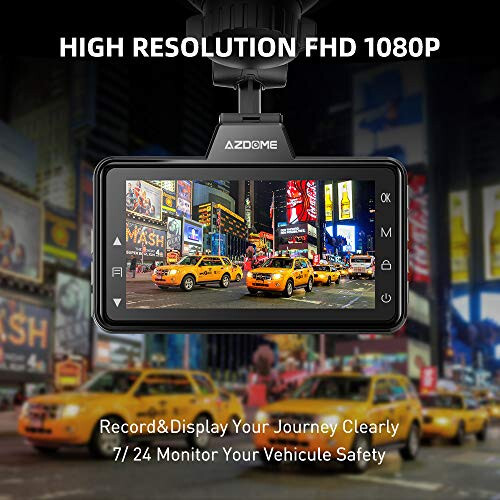 AZDOME Çift Dash Cam Ön ve Arka, 3 inç 2.5D IPS Ekran Ücretsiz 64GB Kart Araba Sürüş Kaydedici, 1080P FHD Gösterge Paneli Kamerası, Su Geçirmez Yedek Kamera Gece Görüşü, Park Monitörü, G-Sensörü, Araba Taksi İçin - 4