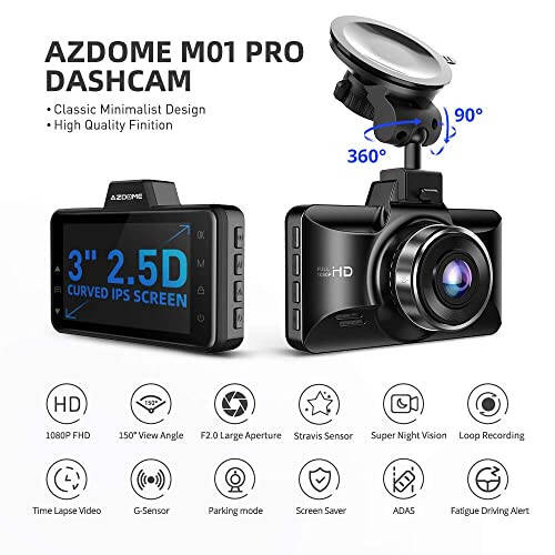 AZDOME Çift Göğüs Kamerası 128GB SD Kart ve Mini USB OBD Sabit Kablo Kiti ile - 3