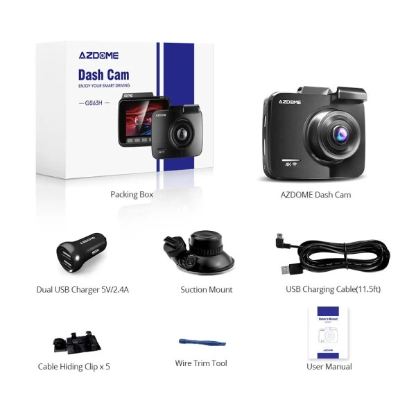 AZDOME Dash Cam with WiFi 4K, UHD 2160P Dash Camera, 170° Wide Angle Dashcam, Built-in GPS WDR Night Vision 24H Parking Mode, Loop Recording, Easy to Install - 7