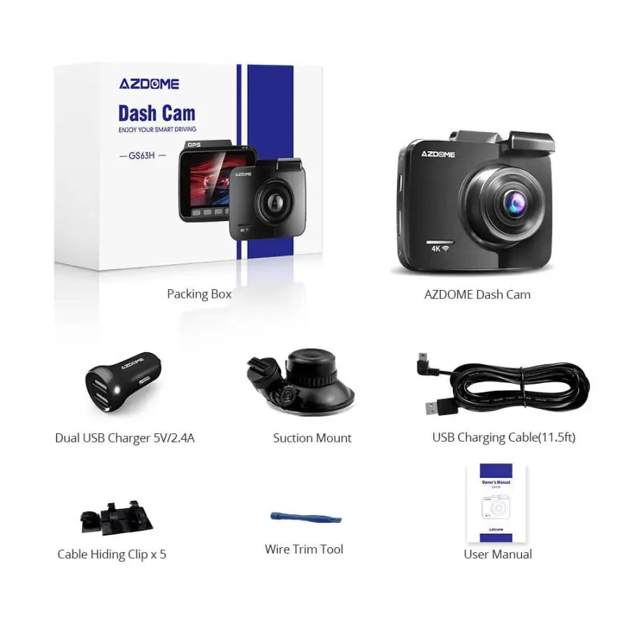 AZDOME Dash Cam with WiFi 4K, UHD 2160P Dash Camera, 170° Wide Angle Dashcam, Built-in GPS WDR Night Vision 24H Parking Mode, Loop Recording, Easy to Install - 7