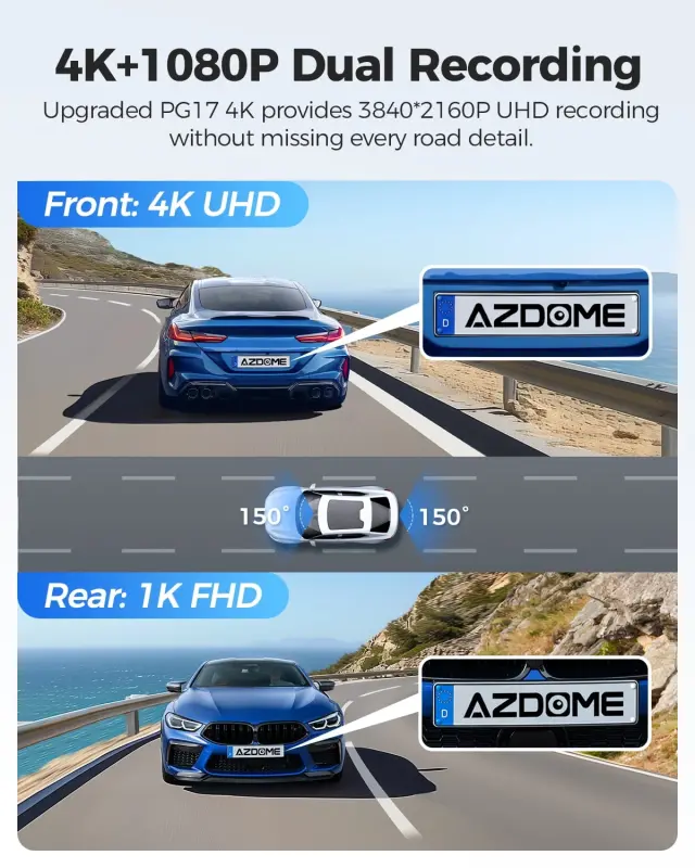 AZDOME Rear View Mirror Dash Cam, Dual Camera 4K Front and 1080P Rear Camera, 12'' Mirror Dash Cam with Night Vision, Built-in Wi-Fi GPS, Free 64GB Card, Parking Monitor - 3