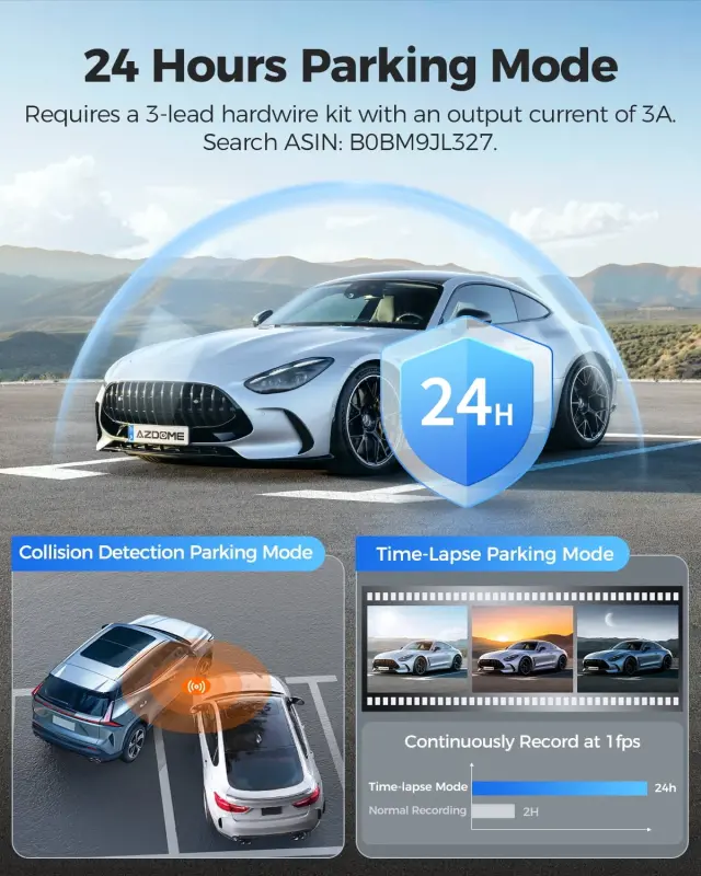 AZDOME Rear View Mirror Dash Cam, Dual Camera 4K Front and 1080P Rear Camera, 12'' Mirror Dash Cam with Night Vision, Built-in Wi-Fi GPS, Free 64GB Card, Parking Monitor - 7