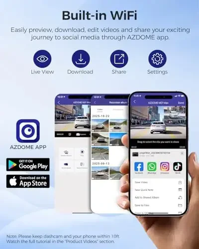 AZDOME M01 Max UHD 4K Dash Cam Front and Rear, Built-in Wi-Fi, Free 64GB Card, App Control, 4K+1080 Dash Camera for Car, Built-in ADAS, G-Sensor, IP68 Waterproof, 24H Parking Mode Dashcam - 6