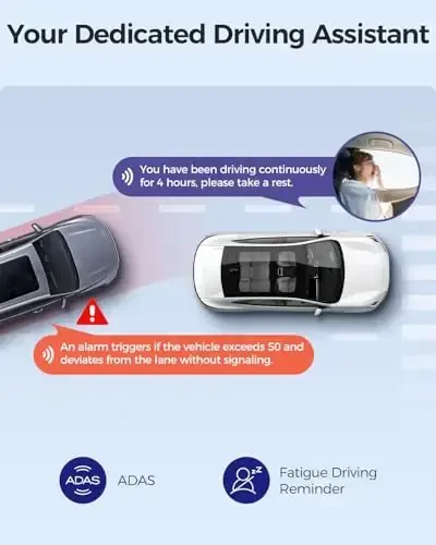 AZDOME M01 Max UHD 4K Dash Cam Old va Orqa, O'rnatilgan Wi-Fi, Bepul 64GB Karta, Ilova Boshqaruvi, Avtomobil uchun 4K+1080 Dash Kamera, O'rnatilgan ADAS, G-Sensor, IP68 Suv o'tkazmaydigan, 24H To'xtash rejimi Dashcam - 5