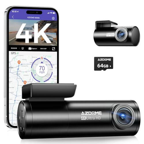 AZDOME M300S 4K Dash Cam, 5.8G WiFi ile 64GB SD Kart, 170° Ön ve Arka Kamera, GPS Sesli Kontrol, WDR Gece Görüşü, G-Sensör, 24 Saat Park Sensörü, Kolay Kurulum, Maksimum 256GB Destek - 7