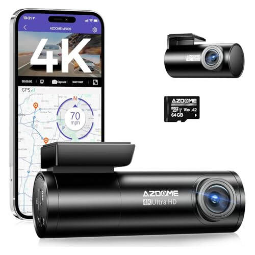 AZDOME M300S 4K Dash Cam, 5.8G WiFi ile 64GB SD Kart, 170° Ön ve Arka Kamera, GPS Sesli Kontrol, WDR Gece Görüşü, G-Sensör, 24 Saat Park Sensörü, Kolay Kurulum, Maksimum 256GB Destek - 6