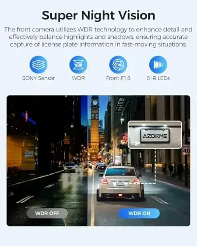 AZDOME M550 3 Kanal Dash Cam, Avtomobillar Uchun 4K+1080P Ikki Kanal Dash Kamera O'rnatilgan WiFi GPS, 1440P+1080P+1080P Oldingi va Orqa Ichki, 64GB Karta Kiritilgan, 3.19” IPS Ekran, WDR, IR Tungi Ko'rish, To'xtash Rejimi - 1