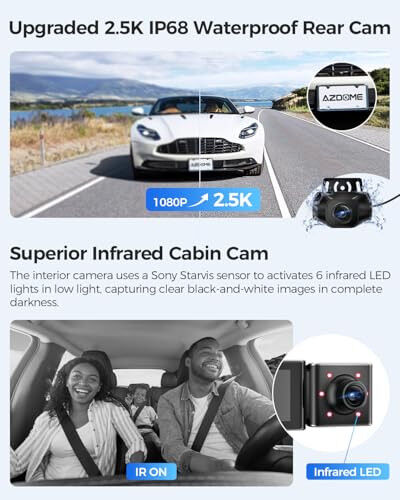 AZDOME M550 3 Kanal Dash Cam, Avtomobillar Uchun 4K+1080P Ikki Kanal Dash Kamera O'rnatilgan WiFi GPS, 1440P+1080P+1080P Oldingi va Orqa Ichki, 64GB Karta Kiritilgan, 3.19” IPS Ekran, WDR, IR Tungi Ko'rish, To'xtash Rejimi - 4