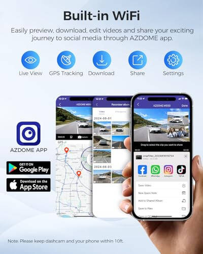 AZDOME M550 3 Kanal Dash Cam, Avtomobillar Uchun 4K+1080P Ikki Kanal Dash Kamera O'rnatilgan WiFi GPS, 1440P+1080P+1080P Oldingi va Orqa Ichki, 64GB Karta Kiritilgan, 3.19” IPS Ekran, WDR, IR Tungi Ko'rish, To'xtash Rejimi - 5