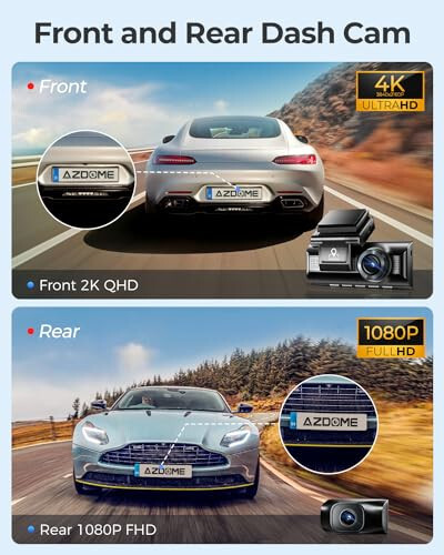 AZDOME M550 3 Kanallı Dash Cam, 4K+1080P Çift Dash Kamera, Araçlar İçin Dahili WiFi GPS, 1440P+1080P+1080P Ön ve Arka İç, 64GB Kart Dahil, 3.19