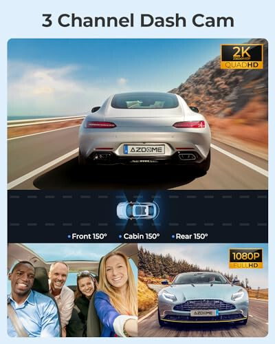 AZDOME M550 Pro 5G WiFi 3 Kanal Dash Cam O'rnatilgan GPS, 64GB Karta ega Avtomobillar Uchun 4K+1080P Ikki Kanal Dash Kamera, 1440P+1080P+1080P Old va Orqa Ichki, 3.19