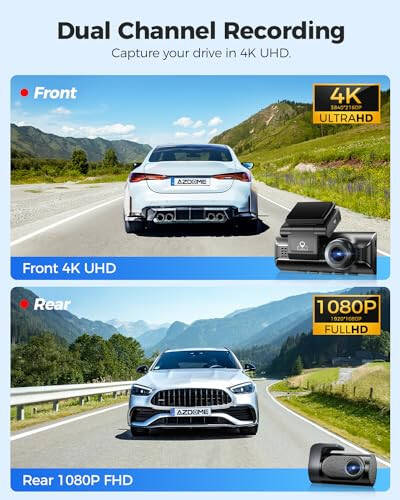 AZDOME M550 Pro 5G WiFi 3 Kanal Dash Cam O'rnatilgan GPS, 64GB Karta ega Avtomobillar Uchun 4K+1080P Ikki Kanal Dash Kamera, 1440P+1080P+1080P Old va Orqa Ichki, 3.19