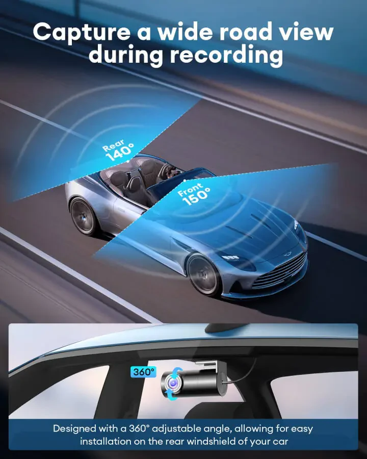 AZDOME M580 5K 5GHz WiFi Dash Cam Front and Rear, 4 Inch Touchscreen Dash Camera for Cars, Free 64GB Card Dash Camera 4K+1080P GPS WDR Night Vision 24H 4 Modes Parking Monitor - 3