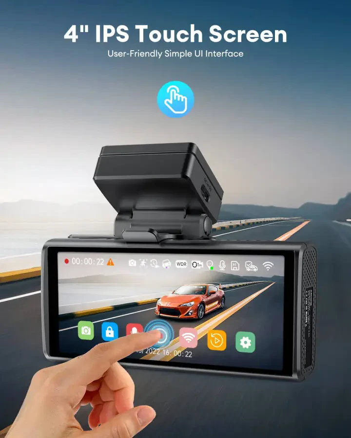 AZDOME M580 5K 5GHz WiFi Dash Cam oldin va orqa, 4 dyuymli sensorli avtomobil uchun videoregistrator, bepul 64GB karta, 4K+1080P GPS WDR tungi ko'rish 24 soat 4 rejimli to'xtash monitoringi - 5