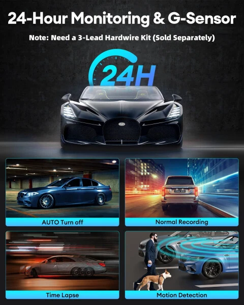 AZDOME M580 5K 5GHz WiFi Dash Cam oldin va orqa, 4 dyuymli sensorli avtomobil uchun videoregistrator, bepul 64GB karta, 4K+1080P GPS WDR tungi ko'rish 24 soat 4 rejimli to'xtash monitoringi - 9