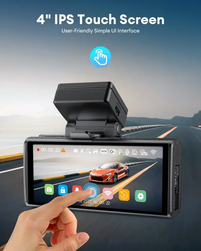 AZDOME M580 5K 5GHz WiFi Dash Cam oldin va orqa, 4 dyuymli sensorli avtomobil uchun videoregistrator, bepul 64GB karta, 4K+1080P GPS WDR tungi ko'rish 24 soat 4 rejimli to'xtash monitoringi - 4