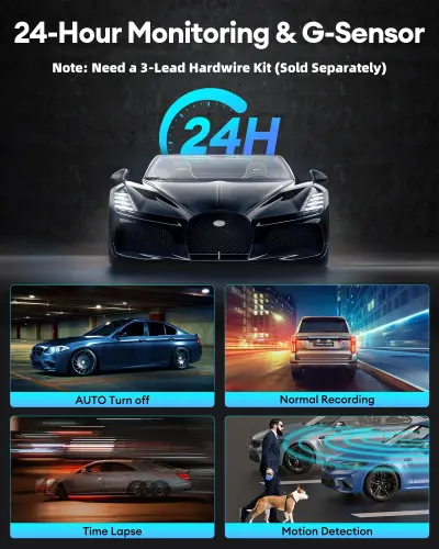 AZDOME M580 5K 5GHz WiFi Dash Cam oldin va orqa, 4 dyuymli sensorli avtomobil uchun videoregistrator, bepul 64GB karta, 4K+1080P GPS WDR tungi ko'rish 24 soat 4 rejimli to'xtash monitoringi - 8