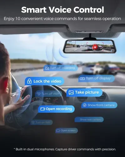 AZDOME Ortangi Ko'zg'u Avtomobil Registratori, Ikki Kamera 4K Oldingi va 1080P Orqa Kamera, 12'' Ko'zg'u Registratori Kech Ko'rish Imkoniyati bilan, O'rnatilgan Wi-Fi GPS, Bepul 64GB Karta, Avtoturargoh Nazorati - 5