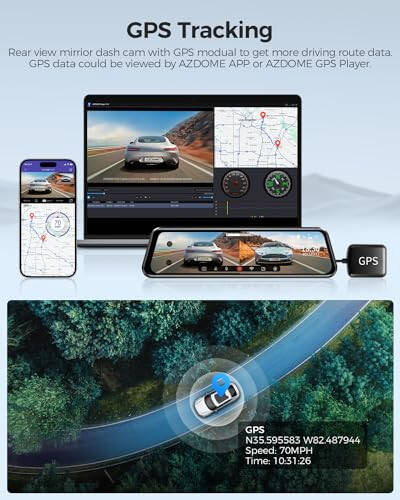 AZDOME PG17 WiFi Geri Görüş Aynası Kamera, 12' Ayna Dash Cam, Çift Kamera 2.5K Ön ve 1080P Arka Kamera Araba İçin, Ücretsiz 64GB TF Kart, Su Geçirmez Yedek Kamera Gece Görüşü, Park Yardımcısı GPS - 7