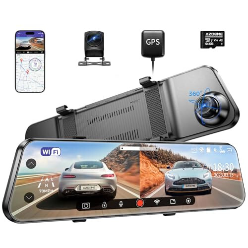 AZDOME PG17 WiFi Geri Görüş Aynası Kamera, 12' Ayna Dash Cam, Çift Kamera 2.5K Ön ve 1080P Arka Kamera Araba İçin, Ücretsiz 64GB TF Kart, Su Geçirmez Yedek Kamera Gece Görüşü, Park Yardımcısı GPS - 6