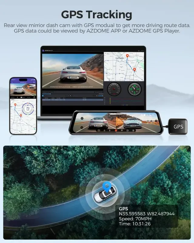 AZDOME Rear View Mirror Dash Cam, Dual Camera 4K Front and 1080P Rear Camera, 12'' Mirror Dash Cam with Night Vision, Built-in Wi-Fi GPS, Free 64GB Card, Parking Monitor - 9