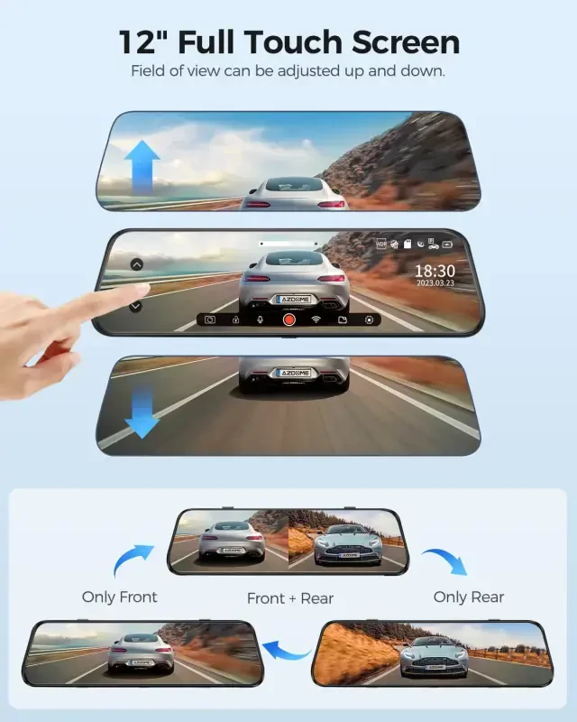 AZDOME Rear View Mirror Dash Cam, Dual Camera 4K Front and 1080P Rear Camera, 12'' Mirror Dash Cam with Night Vision, Built-in Wi-Fi GPS, Free 64GB Card, Parking Monitor - 10