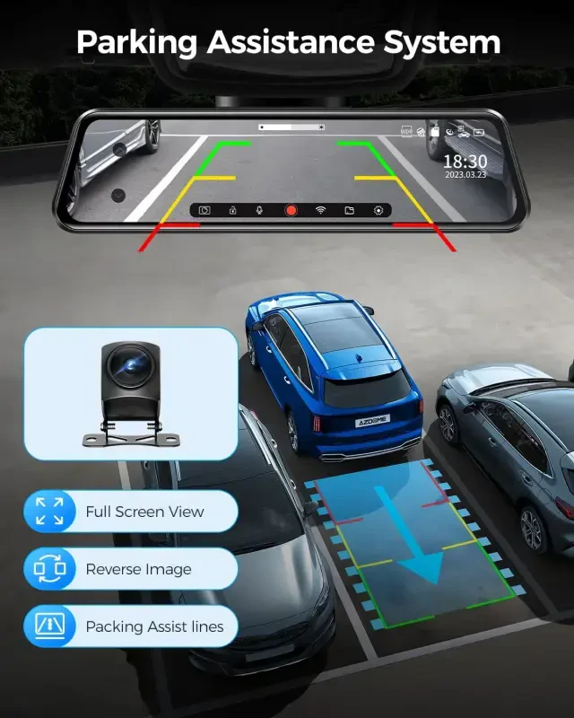 AZDOME Rear View Mirror Dash Cam, Dual Camera 4K Front and 1080P Rear Camera, 12'' Mirror Dash Cam with Night Vision, Built-in Wi-Fi GPS, Free 64GB Card, Parking Monitor - 11