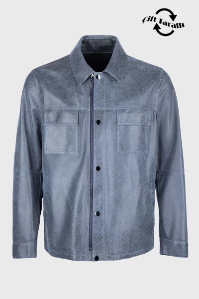 Azila Men's Blue Genuine Leather Jacket - VALMENTI