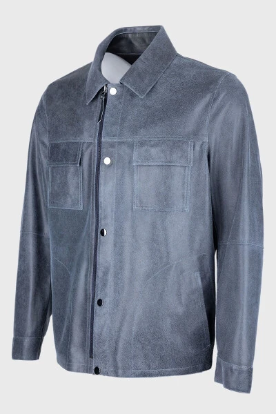 Azila Men's Blue Genuine Leather Jacket - VALMENTI (1)