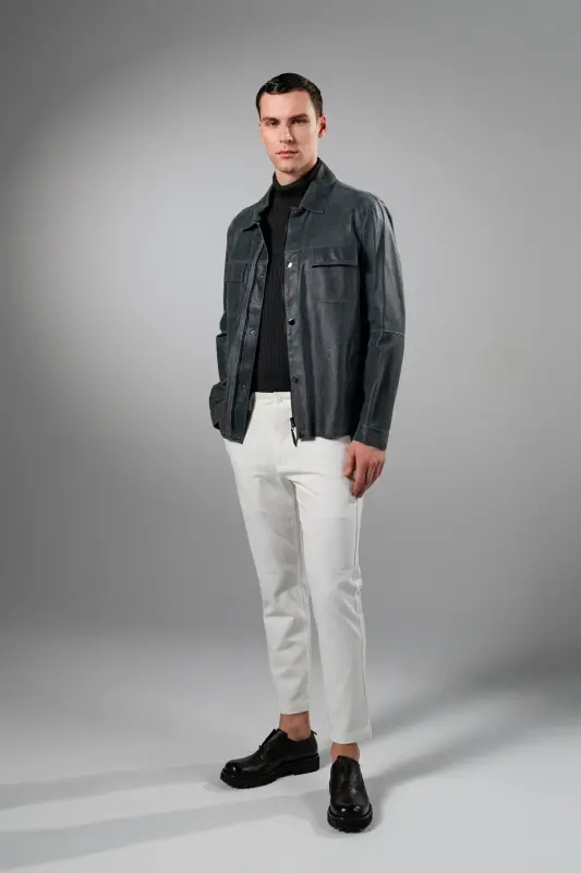 Azila Men's Blue Genuine Leather Jacket - 3
