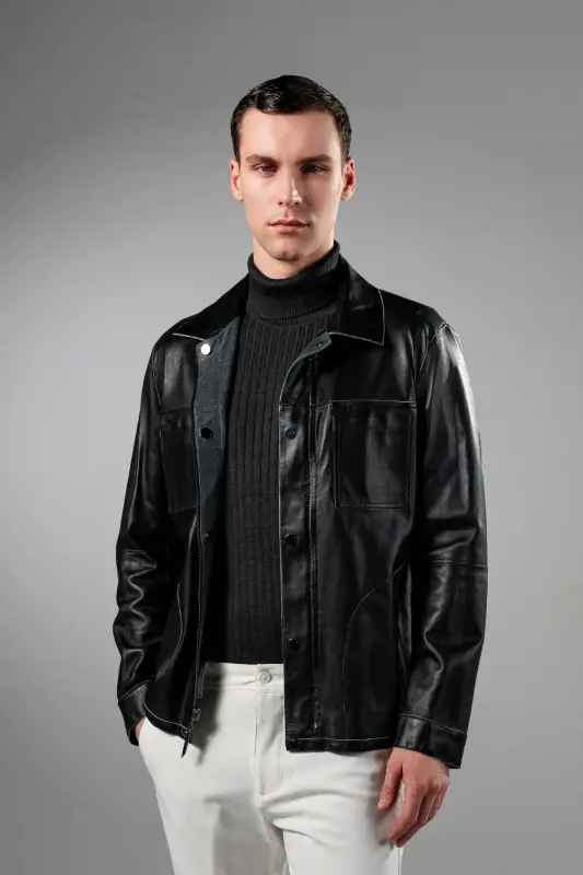 Azila Men's Blue Genuine Leather Jacket - 7