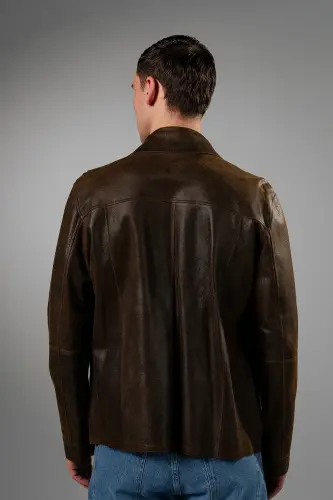 Azila Men's Tan Genuine Leather Jacket-Tan - 3
