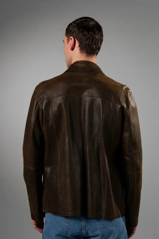 Azila Men's Tan Genuine Leather Jacket-Tan - 3
