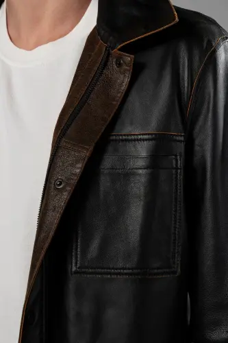 Azila Men's Tan Genuine Leather Jacket-Tan - 7