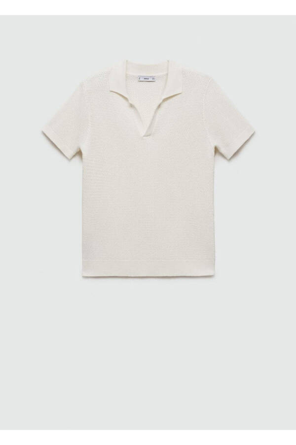 Ажурная трикотажная хлопковая футболка-поло - 3